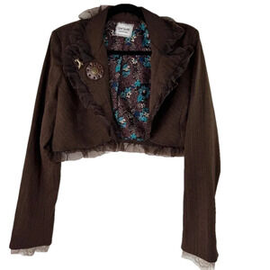 Sew Scary Long Sleeve Brown Bolero with Lace Trim size Medium